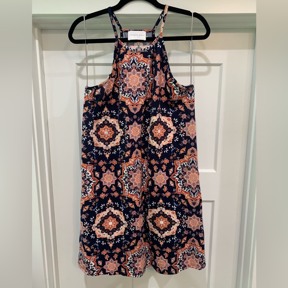 French Grey Navy Floral Swing Dress